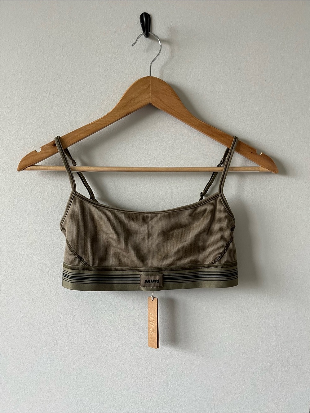 SKIMS Cotton Rib Scoop Bralette Small NWT Army Color